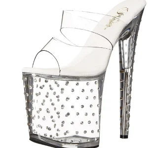 Transparent 20 cm Pleaser STARDUST-802 Strass Plateforme Mules Hautes