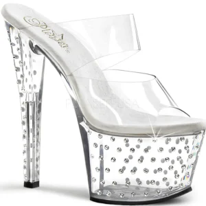 Transparent 18 cm STARDUST-702 Pantoufles Talons Hauts Pierres Strass