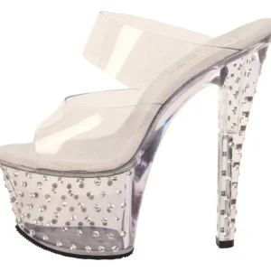 Transparent 18 cm STARDUST-702 Pantoufles Talons Hauts Pierres Strass