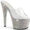 Transparent Argent 18 cm BEJEWELED-701MS Strass Plateforme Mules Hautes