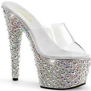 Transparent Argent 18 cm BEJEWELED-701MS Strass Plateforme Mules Hautes