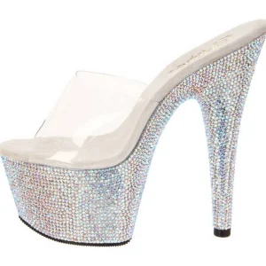 Transparent Argent 18 cm BEJEWELED-701DM Strass Plateforme Mules Hautes