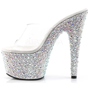 Transparent Argent 18 cm BEJEWELED-701MS Strass Plateforme Mules Hautes