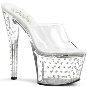 Transparent Strass Platform 18 cm STARDUST-701 Mules Talons Hauts