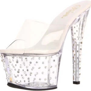 Transparent Strass Platform 18 cm STARDUST-701 Mules Talons Hauts