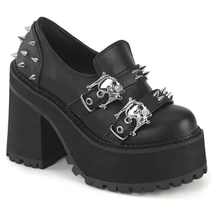 Vegan 12 cm ASSAULT-38 mocassins à semelles cloutées et plateforme pour femmes en noir