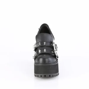 Vegan 12 cm ASSAULT-38 mocassins à semelles cloutées et plateforme pour femmes en noir
