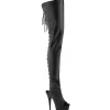Vegan 15 cm DELIGHT-4019 talons hauts bottes cuissardes bout ouvert avec lacets