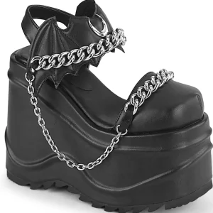 Vegan Noir 15 cm DemoniaCult WAVE-20 lolita sandale talon compensé plateforme