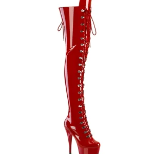 Verni 15 cm DELIGHT-3022 bottes cuissardes à lacets rouge