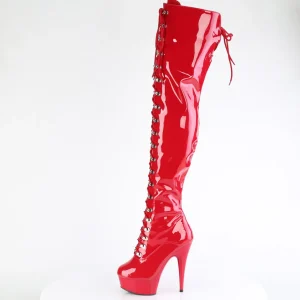 Verni 15 cm DELIGHT-3022 bottes cuissardes à lacets rouge