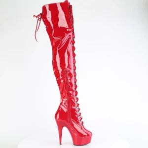 Verni 15 cm DELIGHT-3022 bottes cuissardes à lacets rouge