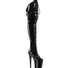 Verni 20 cm FLAMINGO-3014 bottes cuissardes à lacets noirs