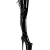 Verni 20 cm FLAMINGO-3850 bottes cuissardes à lacets noirs