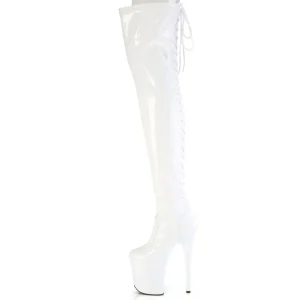 Verni 20 cm FLAMINGO-3850 bottes cuissardes à lacets blanc