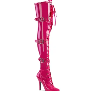 Verni 13 cm SEDUCE-3028 bottes cuissardes à lacets fuchsia
