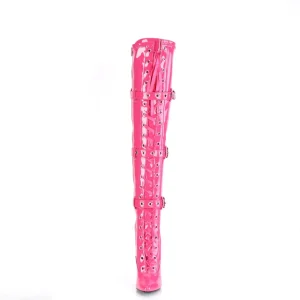 Verni 13 cm SEDUCE-3028 bottes cuissardes à lacets fuchsia
