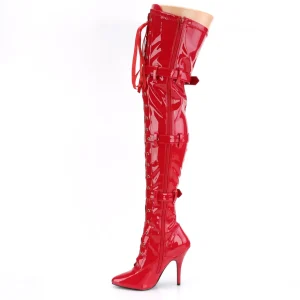 Verni 13 cm SEDUCE-3028 bottes cuissardes à lacets rouge