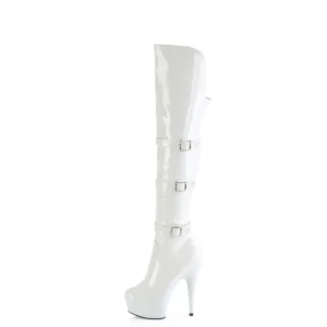 Vernis 15 cm DELIGHT-3018 bottes cuissardes femme talons hauts avec boucles blanc
