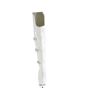 Vernis 15 cm DELIGHT-3018 bottes cuissardes femme talons hauts avec boucles blanc