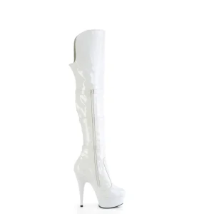 Vernis 15 cm DELIGHT-3018 bottes cuissardes femme talons hauts avec boucles blanc