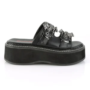 Vinyle mules 5 cm DemoniaCult EMILY-100 mules plateforme gothic ailes de chauve-souris
